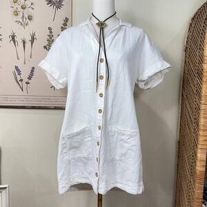 Anthropologie Pilcro Linen Blnd Mini Shirt Dress Coastal Cowgirl Vanilla Girl XS